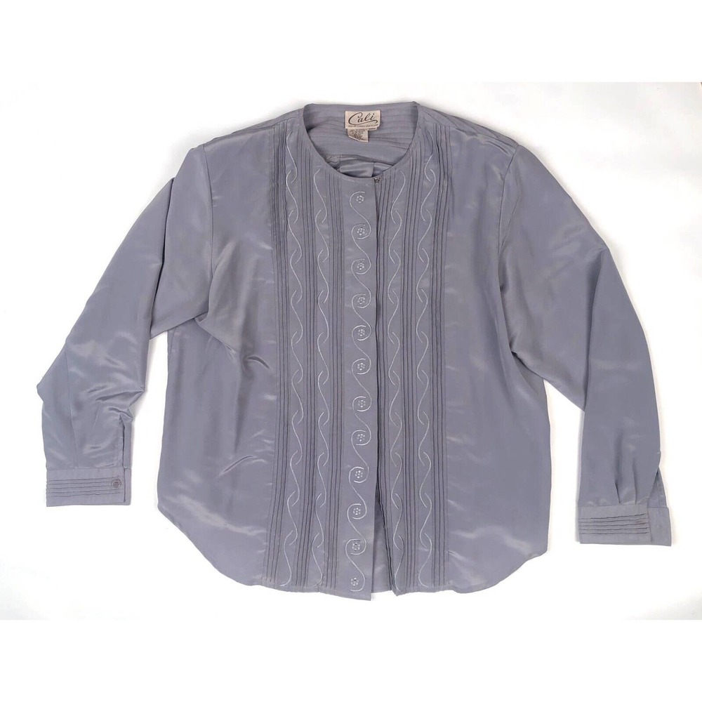 Cali Womens Long Sleeve Silver Blouse Button Jacket Size 20W Vintage Career Wear